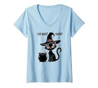 Womens Cute I DO What Want My Cat Witch Magical Black Meow I'm Fine V-Neck T-Shirt