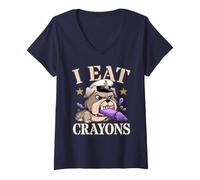 Womens Cute I Eat Crayons Corps Crew Military Armed Forces Gag V-Neck T-Shirt