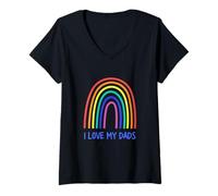 Womens Cute I Love My Daddies Rainbow Family Two Fathers 2 Daddies V-Neck T-Shirt