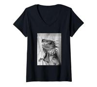 Womens Cute Iguana with Sunglasses Cool Reptile Animal Photo Booth V-Neck T-Shirt