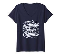 Womens Cute It's Beautiful Day Cleaning Dog Mom Ladies Clean Sweep V-Neck T-Shirt