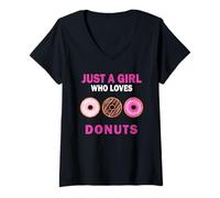 Womens Cute Just A Girl Who Loves Donuts Candy Women and Girls V-Neck T-Shirt