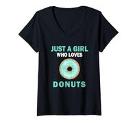 Womens Cute Just A Girl Who Loves Donuts Candy Women and Girls V-Neck T-Shirt