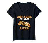 Womens Cute Just A Girl Who Loves Pizza Food Women and Girls V-Neck T-Shirt