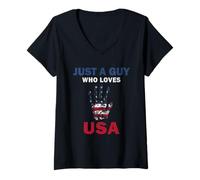 Womens Cute Just A Guy Who Loves USA men and boys V-Neck T-Shirt
