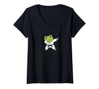 Womens Cute Karate Frog Chibi Dabbing Martial Arts Design V-Neck T-Shirt