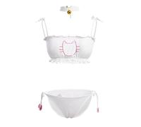 Womens Cute Kawaii Anime Cat Kitten Lingerie Set Micro Bikini Strappy Tiny Bra Mini Panty Extreme Swimsuit, White-02, One Size