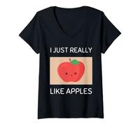 Womens Cute Kawaii Apples I Just Really Like Apples lover V-Neck T-Shirt