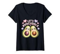 Womens Cute Kawaii Avocado Couple Hugging Pun V-Neck T-Shirt