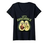 Womens Cute Kawaii Avocado Couple Hugging Pun V-Neck T-Shirt