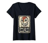 Women's Cute Kawaii Baby Sandhill Crane Bird Lover V-Neck T-Shirt
