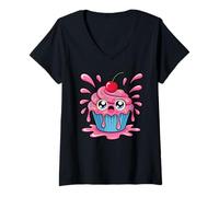 Women's Cute Kawaii Cupcake Sweet Dessert Lover Fun Cupcake V-Neck T-Shirt
