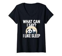 Womens Cute Kawaii Panda, What can I say? I Like Sleep V-Neck T-Shirt