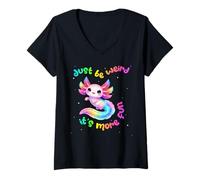 Women's Cute Kawaii Rainbow Axolotl just be Weird It's More Fun V-Neck T-Shirt