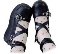 Women's cute kawaii strappy sweet high heels rock style mary jane shoes cross strappy thick heel gothic lolita shoes cute soft high heels (Black 1,39)