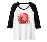 Womens Cute Kawaii Takoyaki Chibi Octopus Japanese Street Food Raglan Baseball Tee
