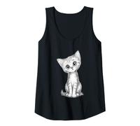 Womens Cute Kitten Big Eyes Kawaii Style Cat Lover Illustration Tank Top