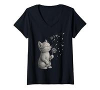 Womens Cute Kitten Dandelion Flower cat Let It Go Motivation V-Neck T-Shirt