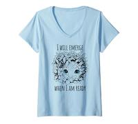 Womens Cute Kitten "I will emerge when I am ready" Introvert design V-Neck T-Shirt