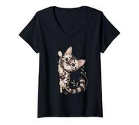 Womens Cute Kitten Peeking With Big Eyes Art V-Neck T-Shirt