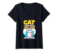 Women's Cute Kitty Back to School Cat Third Grade Here I Come V-Neck T-Shirt