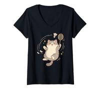 Women's Cute Kitty Badminton Player Shuttlecock Sports Pet Lover V-Neck T-Shirt