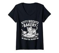Womens Cute Kitty Biscuits Bakery We Knead Em You Need Em V-Neck T-Shirt