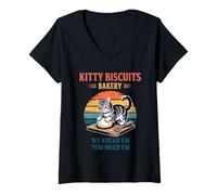 Womens Cute Kitty Biscuits Bakery We Knead Em You Need Em Vintage V-Neck T-Shirt