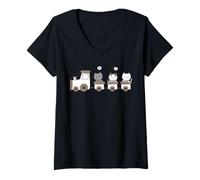 Women's Cute Kitty Cats on Train V-Neck T-Shirt