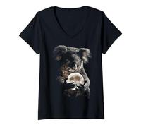 Women's Cute Koala Holding Full Moon Moonlight Aesthetic Animal Art V-Neck T-Shirt