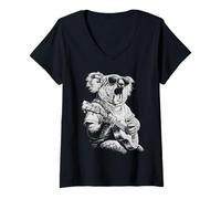 Womens Cute Koala with Sunglasses Guitar Player Funny Guitarist V-Neck T-Shirt