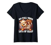 Womens Cute Labrador Retriever Stuff Funny Fall Saying Autumn Sleep V-Neck T-Shirt