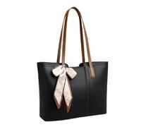 Women's Cute Leather Tote Bag, Stylish Spacious Laptop Purse with Decorative Bow, Ladies UK Trendy Shoulder Handbag for Work and Travel (Black)