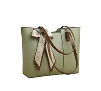 Women's Cute Leather Tote Bag, Stylish Spacious Laptop Purse with Decorative Bow, Ladies UK Trendy Shoulder Handbag for Work and Travel (Tea Green)