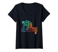 Women's Cute Lemur Colorful Drawing Lemur Madagascar Silouhette V-Neck T-Shirt