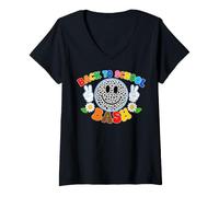 Women's Cute Leopard Smile Face Back to School Bash Teacher Student V-Neck T-Shirt