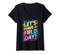Women's Cute Let's Have A Field Day Games Begin Teacher Run On P.E V-Neck T-Shirt