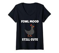 Womens Cute Little Animals Birds Simple Funny Mood Guinea Fowl V-Neck T-Shirt