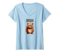 Womens Cute Little Bear Serving Big Bruh Energy Fun Design V-Neck T-Shirt