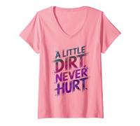 Women's Cute Little Dirt Never Hurt Mud Run Kids Mudding Squad Muddy V-Neck T-Shirt