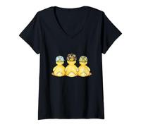 Women's Cute Little Ducks with Camouflage Ball Caps Easter V-Neck T-Shirt
