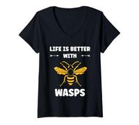 Womens Cute Little wasp Simple Funny life is better with wasps V-Neck T-Shirt