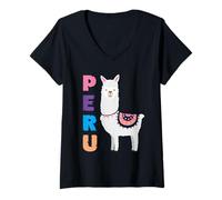 Women's Cute Llama Peru Animal Cartoon Style Design V-Neck T-Shirt