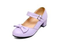 Women's Cute Lolita Shoes Sweet Mid Heel Mary Jane Shoes Purple Bow Matching Student Shoes Girls Daily Wear Dress Shoes Dating Shopping Anime Shoes