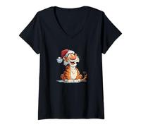Womens Cute Looking Santa Claus Costume for Christmas V-Neck T-Shirt