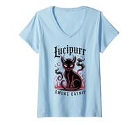 Womens Cute LUCIPURR Cat Smoke Catnip Horror Movie Wizard My Meowdy V-Neck T-Shirt