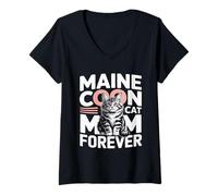Women's Cute Maine Coon Cat Mom Forever Lovers V-Neck T-Shirt