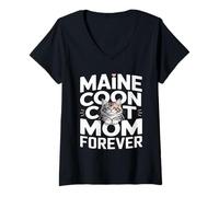 Women's Cute Maine Coon Cat Mom Forever Lovers V-Neck T-Shirt