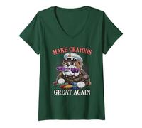 Women's Cute Make Crayons Great Again Soldier Brother Military Meme V-Neck T-Shirt