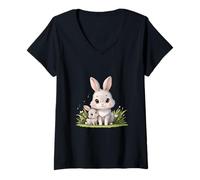 Women's Cute Mama Baby Bunny Rabbit Family Kawaii V-Neck T-Shirt